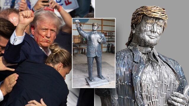 Artista homenageia Trump com escultura feita de 4.000 pregos, celebrando sua resiliência